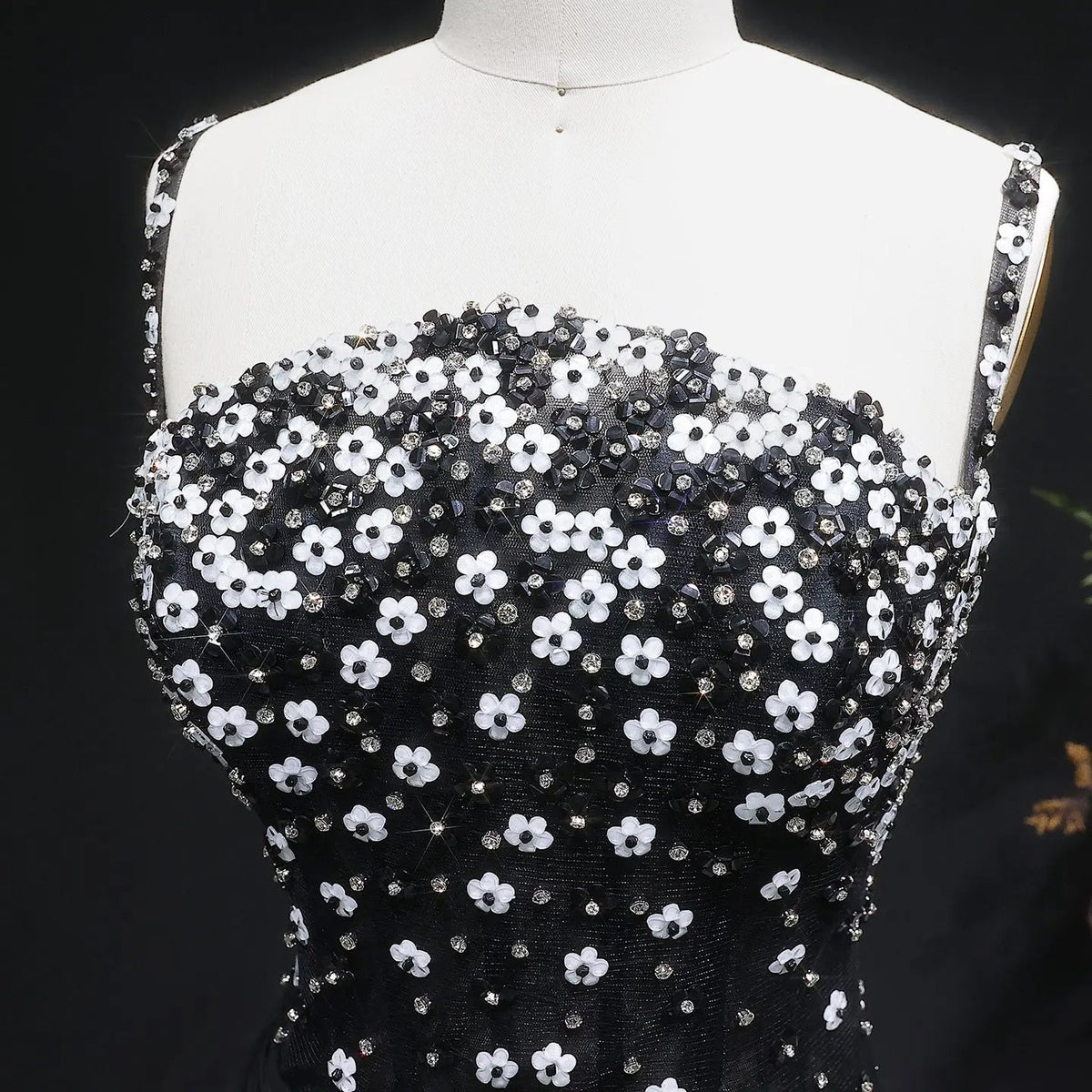 Luxury Black Beaded Corset Ruched Mermaid Evening Dress SS248
