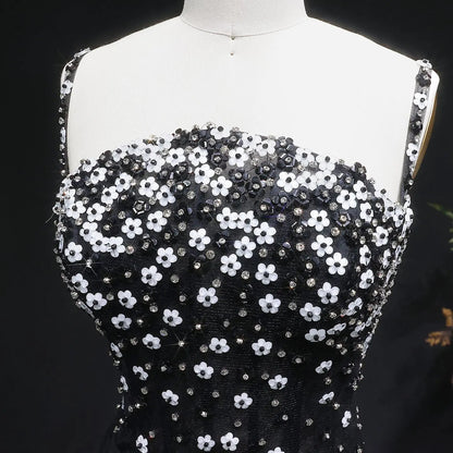 Luxury Black Beaded Corset Ruched Mermaid Evening Dress SS248