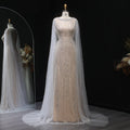 Luxury White Nude Mermaid Evening Dress with Cape Sleeves SS668