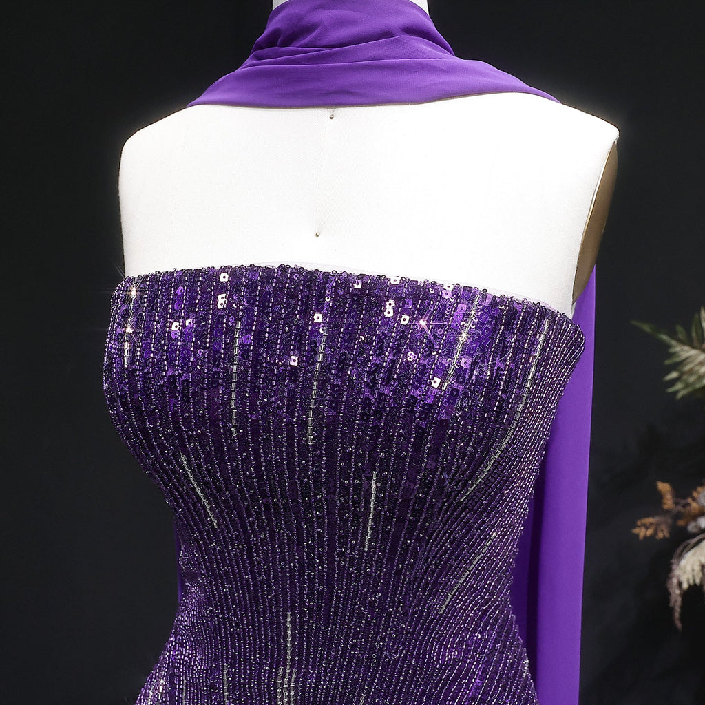 Elegant Orange Peplum Strapless Sequin Evening Dress with Scarf SS560