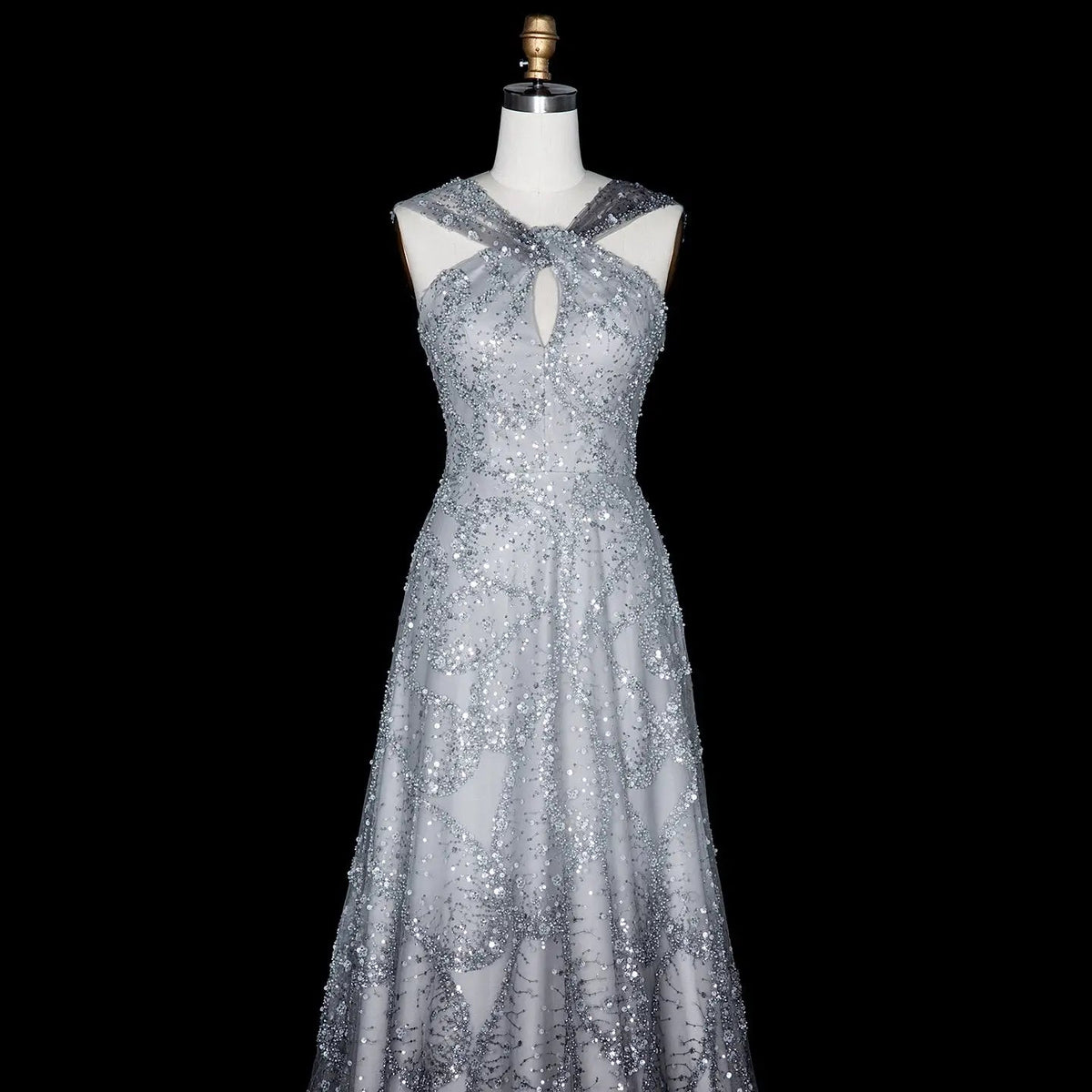 Luxury Gradient Pink Halter Neck Beaded Sequin Evening Dress SS709