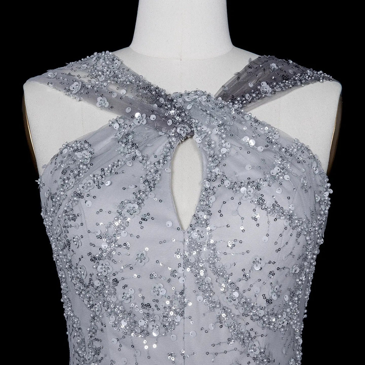 Luxury Gradient Pink Halter Neck Beaded Sequin Evening Dress SS709