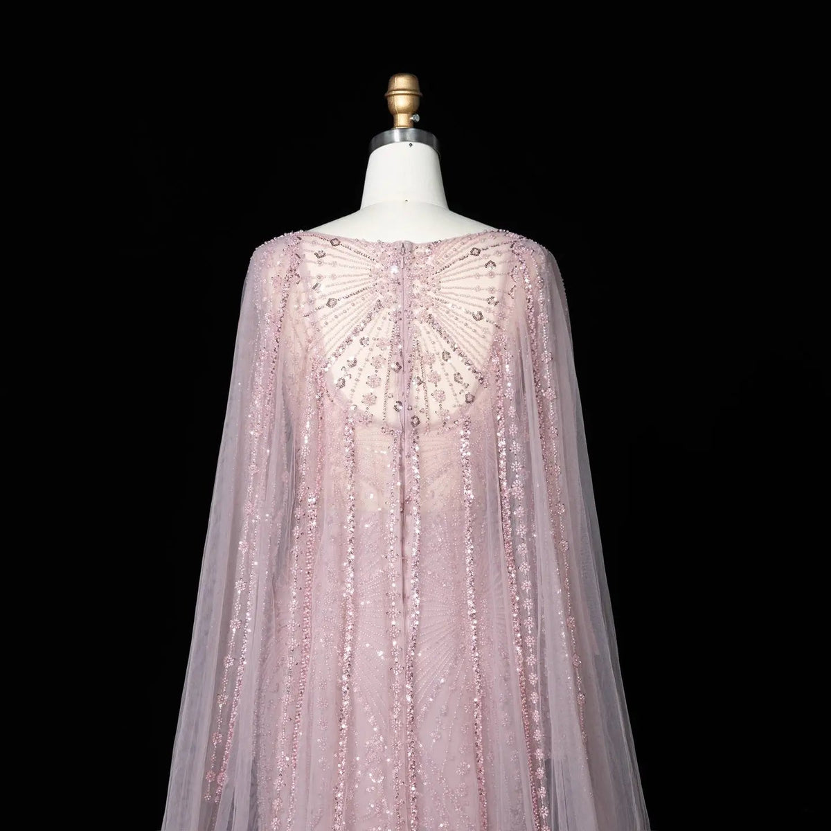 Dreamy Pink Allover Glitter Beaded Round Neck Evening Dress SS051