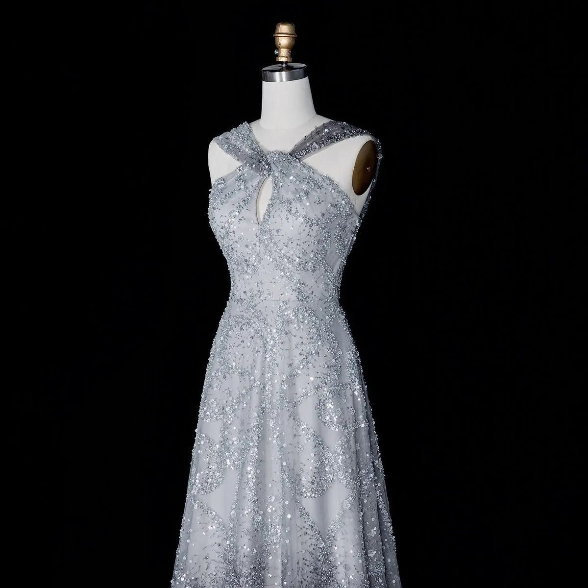 Luxury Gradient Pink Halter Neck Beaded Sequin Evening Dress SS709