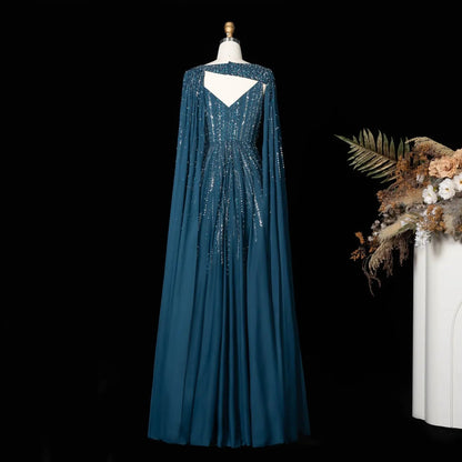 Elegant Blue Handmade Flower Beaded Off Shoulder Wedding Guest Evening Dress SS052