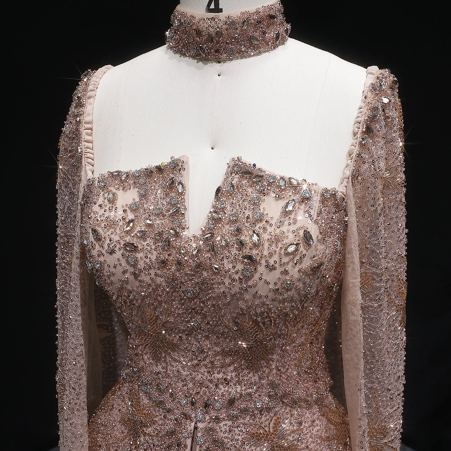 Glamorous Silver High Neck Sheer Evening Dress with Cape Sleeves SS531