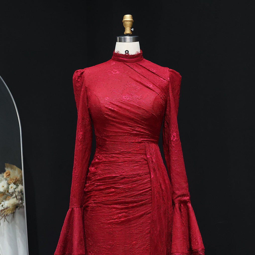 Elegant High Neck Long Sleeves Lace Evening Dress SF484