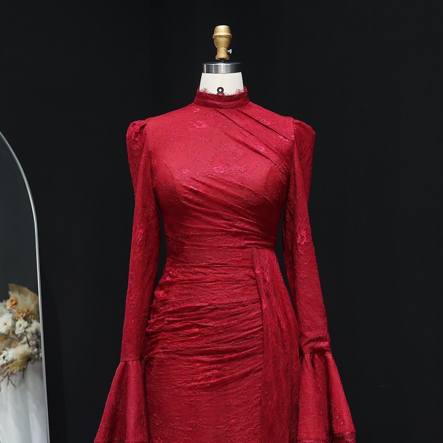 Elegant High Neck Long Sleeves Lace Evening Dress SF484