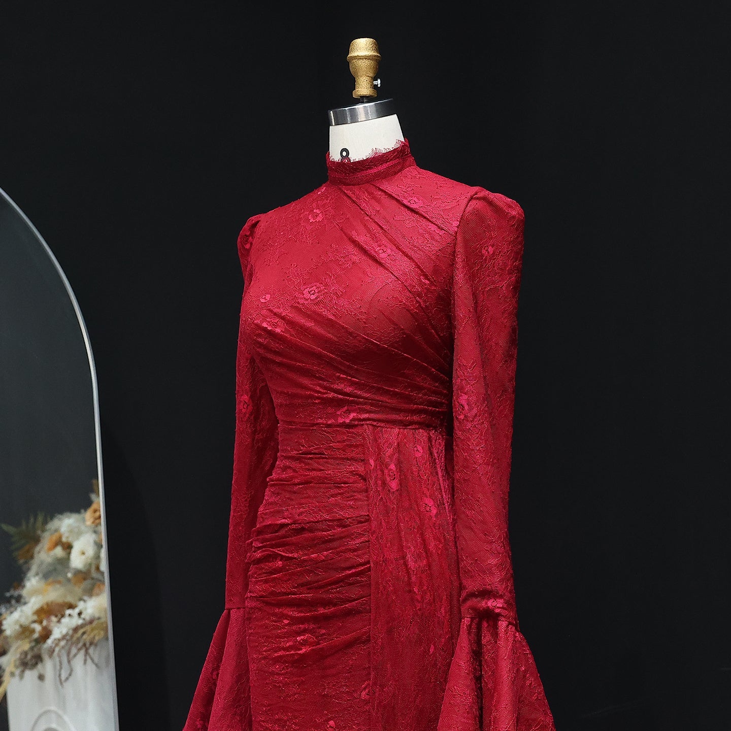 Elegant High Neck Long Sleeves Lace Evening Dress SF484