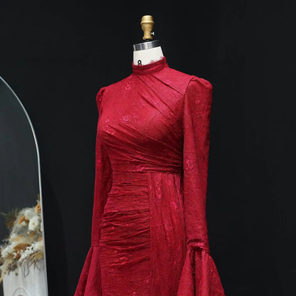 High Neck Evening Dress with Lace Long Flare Sleeves SF484