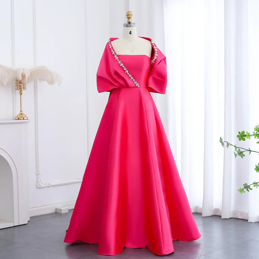 Luxury Crystal Green Evening Dress with Cap and Overskirt SS577