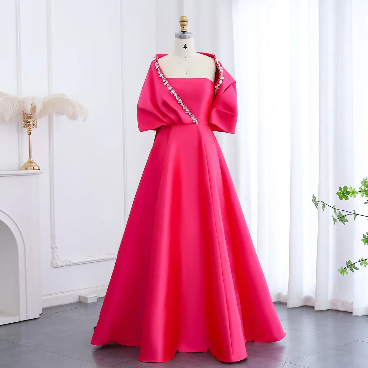 Luxury Crystal Green Evening Dress with Cap and Overskirt SS577