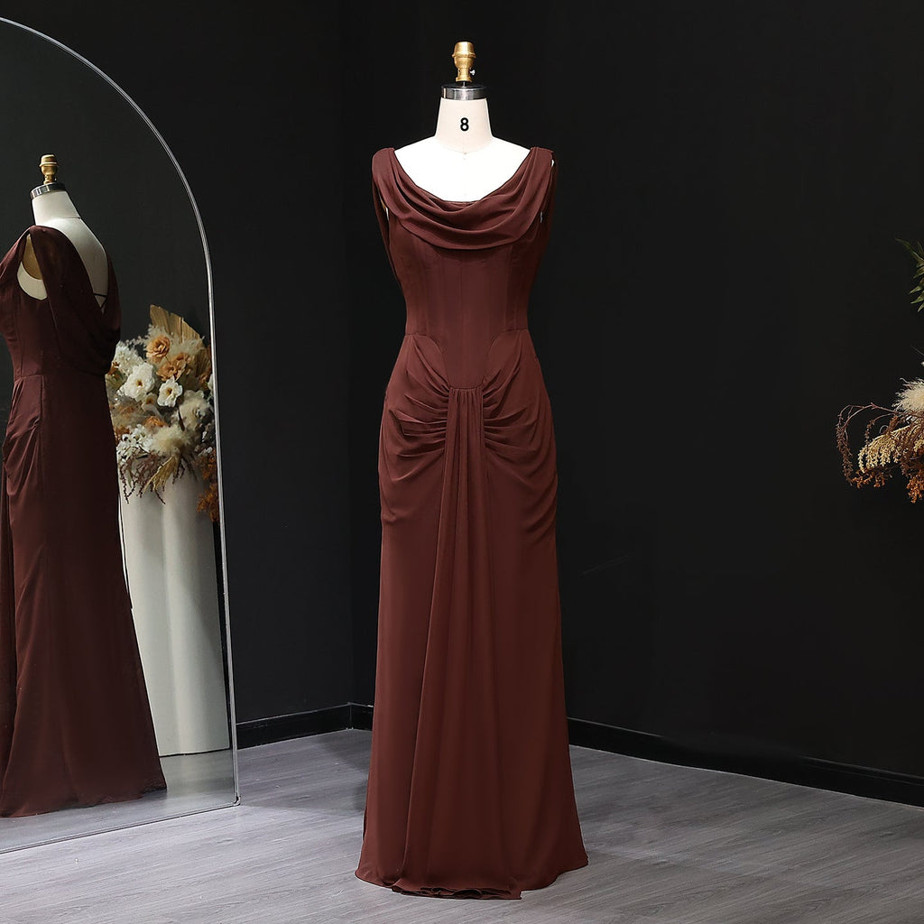 Elegant Cabernet Bataeu Draped Evening Dress SF496