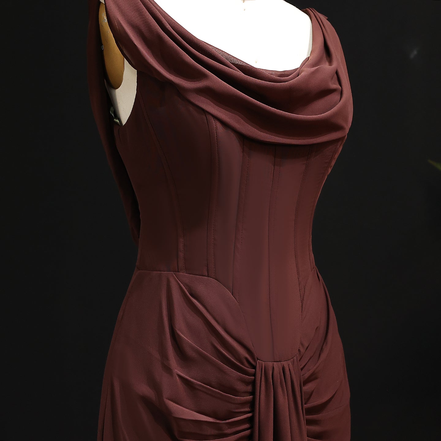 Elegant Cabernet Bataeu Draped Evening Dress SF496