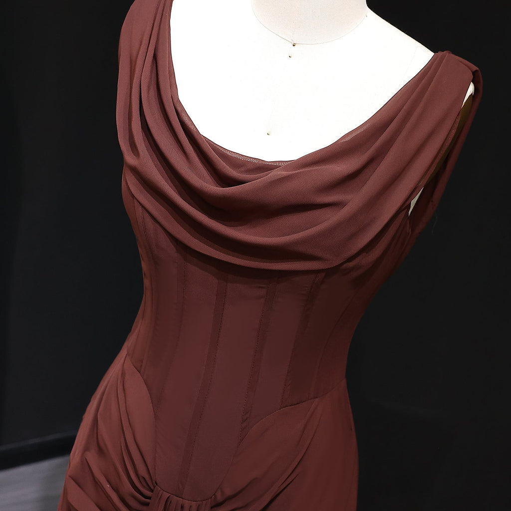 Elegant Cabernet Bataeu Draped Evening Dress SF496