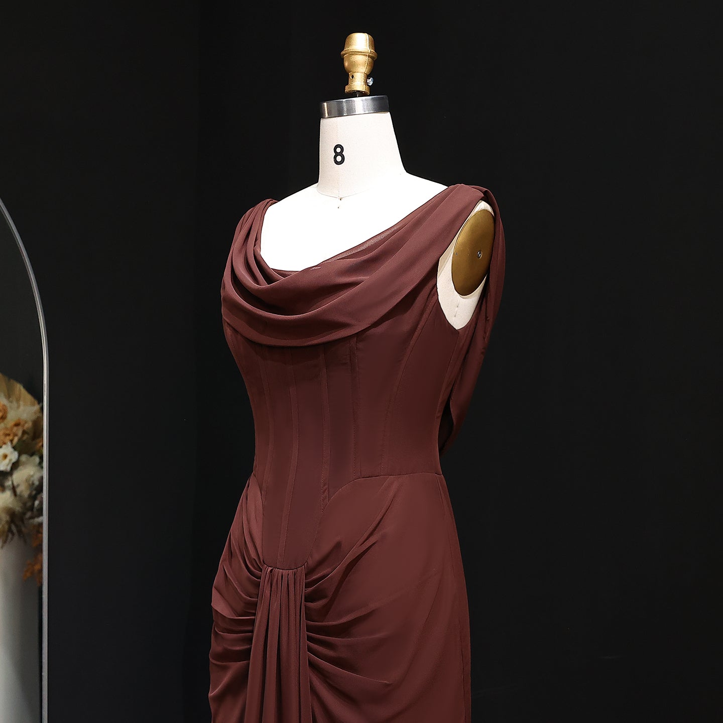 Elegant Cabernet Bataeu Draped Evening Dress SF496