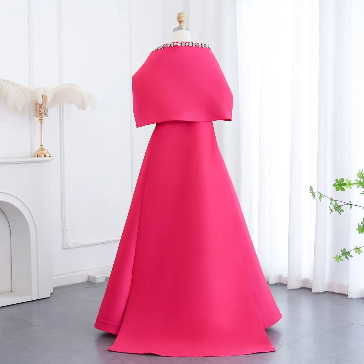 Luxury Crystal Green Evening Dress with Cap and Overskirt SS577