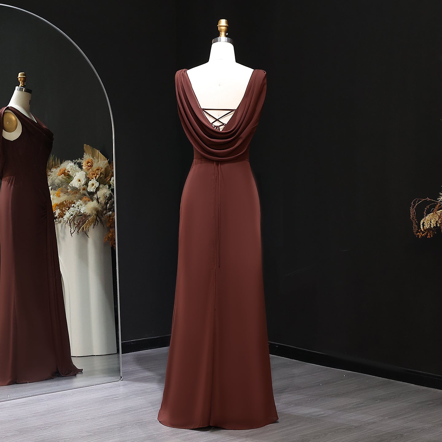 Elegant Cabernet Bataeu Draped Evening Dress SF496