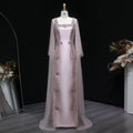 Pink Crystal Beaded Red Carpet Satin Evening Dress with Cape SS326