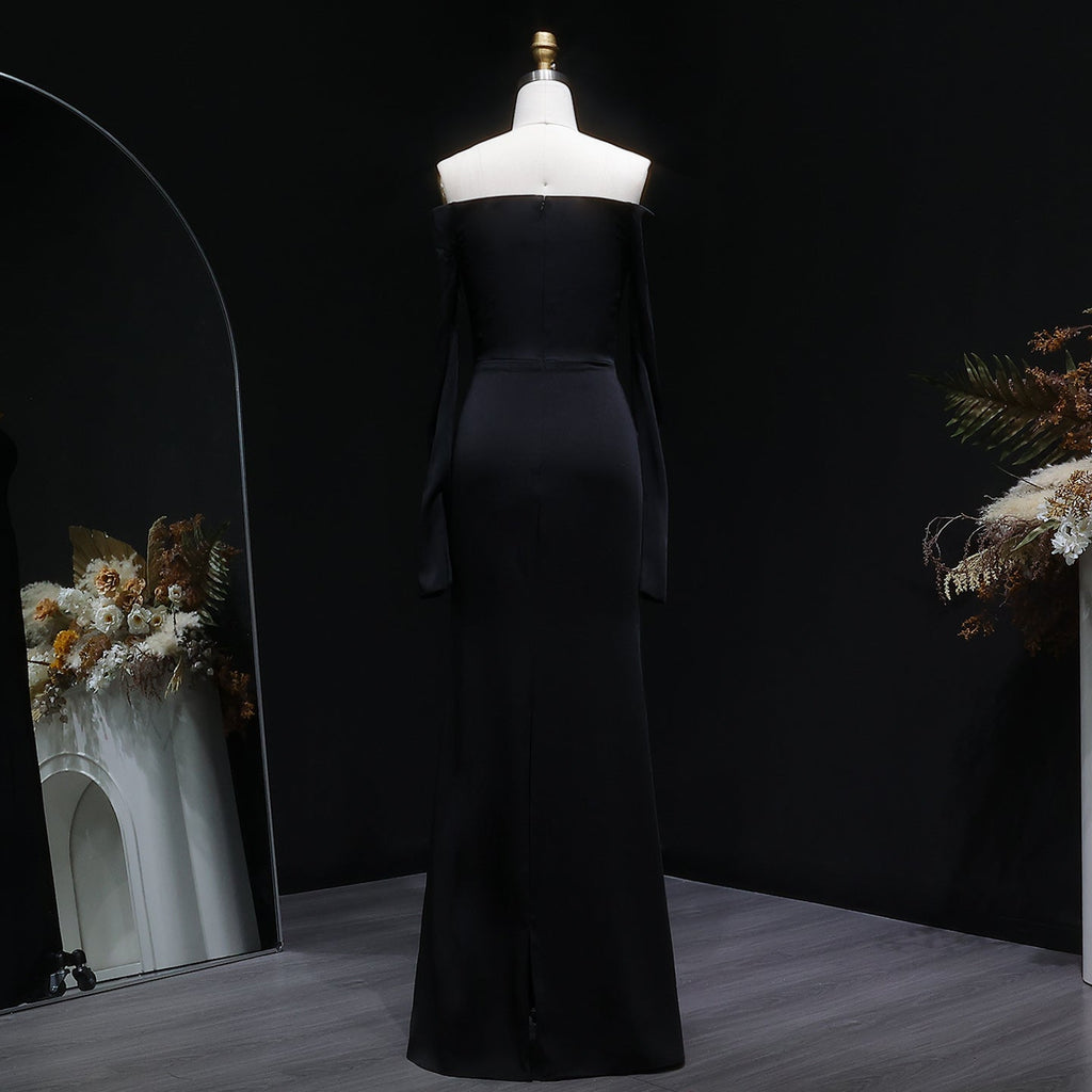 Luxury Off-Shoulder Black 3D Gold Floral Bodycon Evening Dress SF133