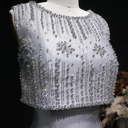 Luxury Rhinestones Silver Midi Evening Dress SS277