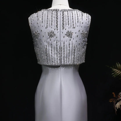 Luxury Rhinestones Silver Midi Evening Dress SS277