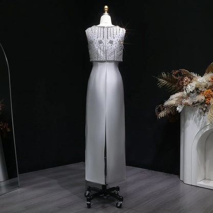 Luxury Rhinestones Silver Midi Evening Dress SS277