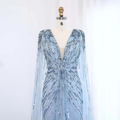 Luxury Dubai Green Evening Dresses with Cape Fuchsia Crystal Gold SS399