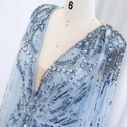 Luxury Dubai Green Evening Dresses with Cape Fuchsia Crystal Gold SS399
