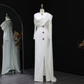Elegant 3D Floral White Long Sleeves Evening Dress with Cape SF536