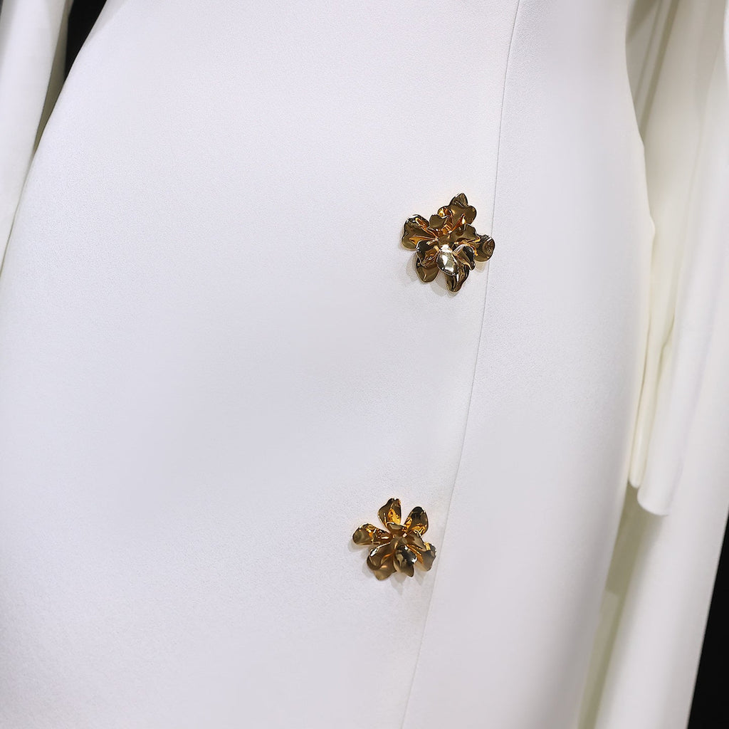 Elegant 3D Floral White Long Sleeves Evening Dress with Cape SF536