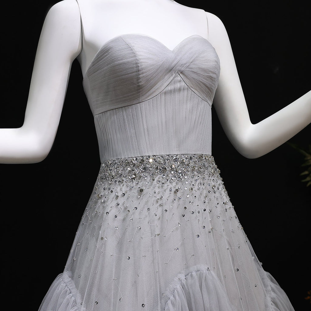 Elegant Gray Spaghetti straps A-Line Evening Dress SF314