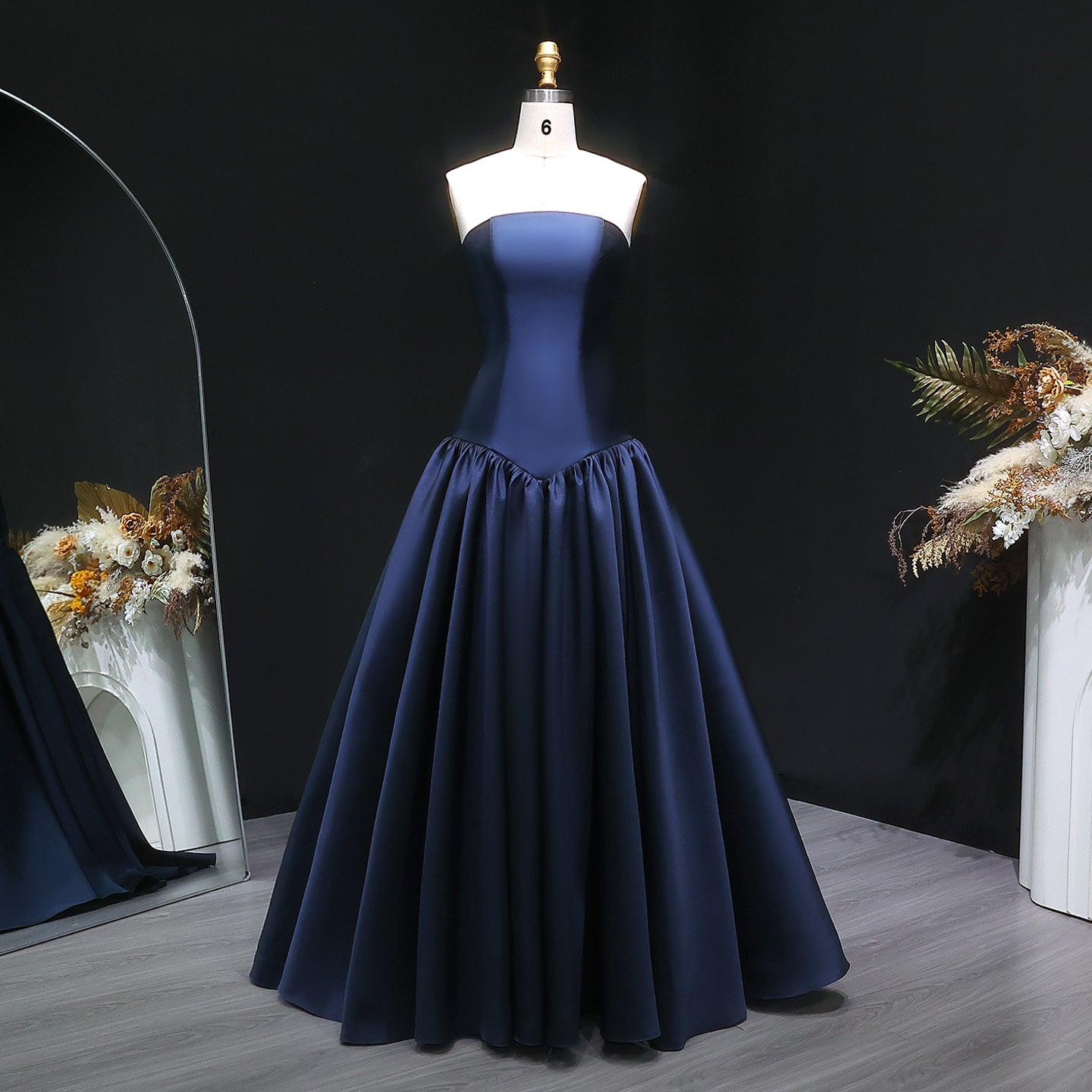 Elegant Strapless Dark Navy A-Line Evening Dress SF480
