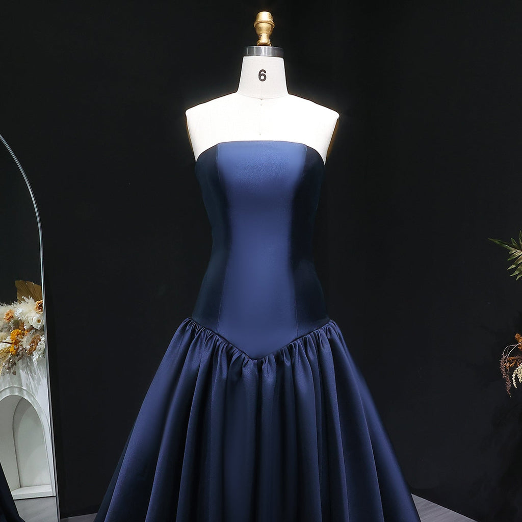 Elegant Strapless Dark Navy A-Line Evening Dress SF480