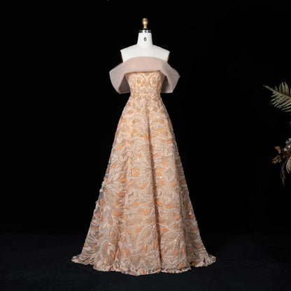Luxury Orange Sequin Beaded Embroidered Evening Dress SS542