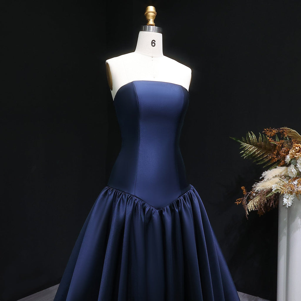 Elegant Strapless Dark Navy A-Line Evening Dress SF480