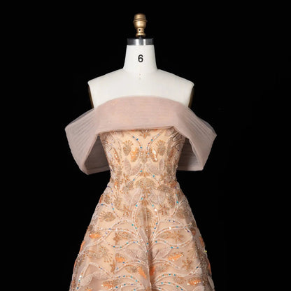 Luxury Orange Sequin Beaded Embroidered Evening Dress SS542
