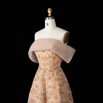 Luxury Orange Sequin Beaded Embroidered Evening Dress SS542