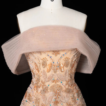 Luxury Orange Sequin Beaded Embroidered Evening Dress SS542
