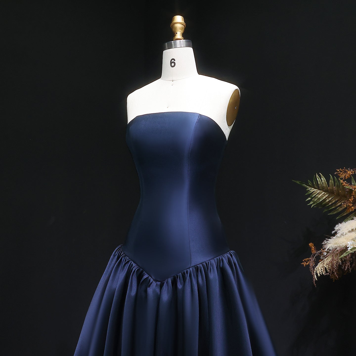 Elegant Strapless Dark Navy A-Line Evening Dress SF480
