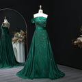 Elegant Emerald Green Beaded Embroidered Evening Dress with Overskirt XD012