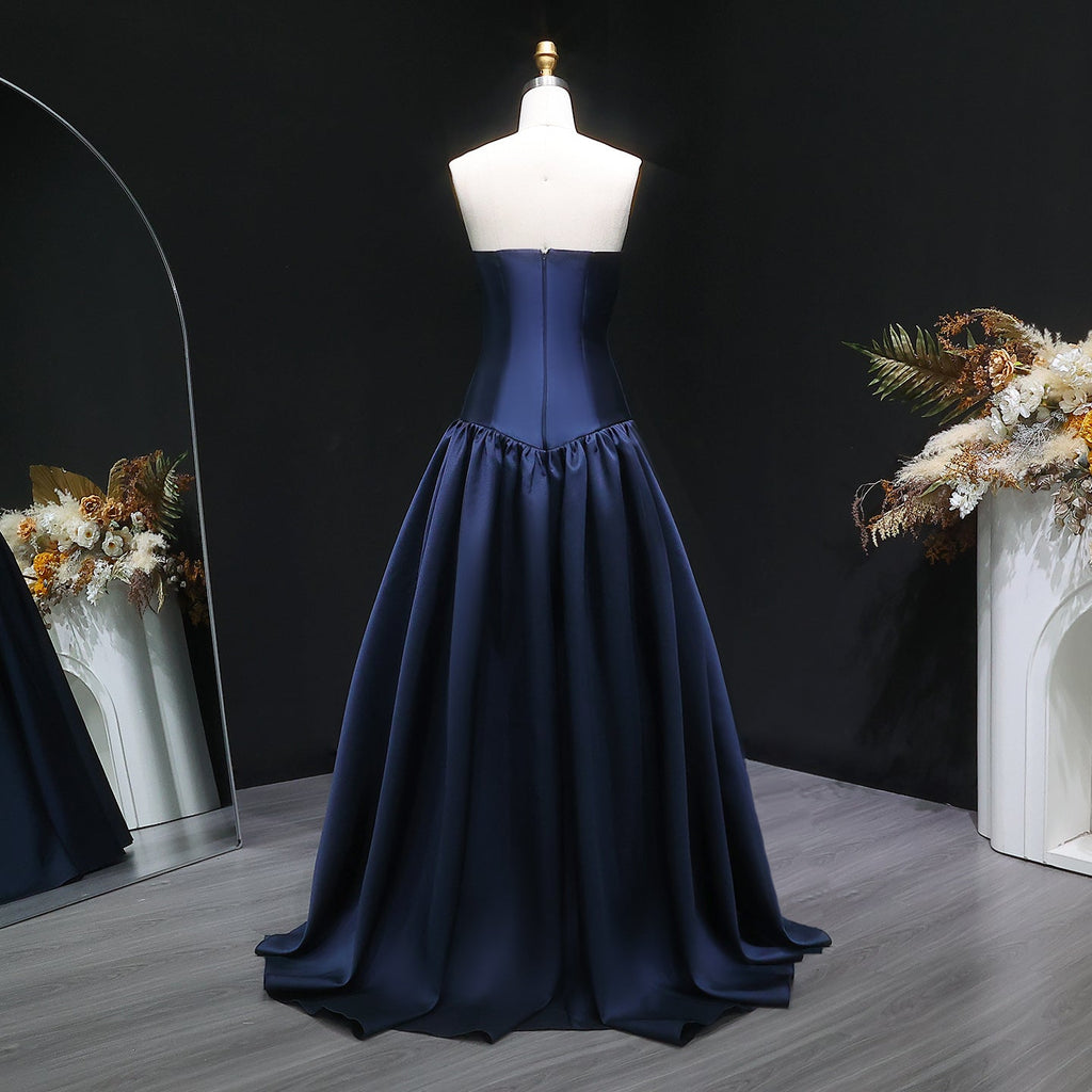 Elegant Strapless Dark Navy A-Line Evening Dress SF480