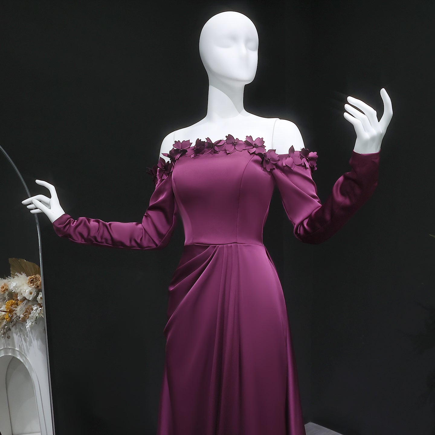 Elegant 3D Floral Purple Evening Dress with Overskirt SF376