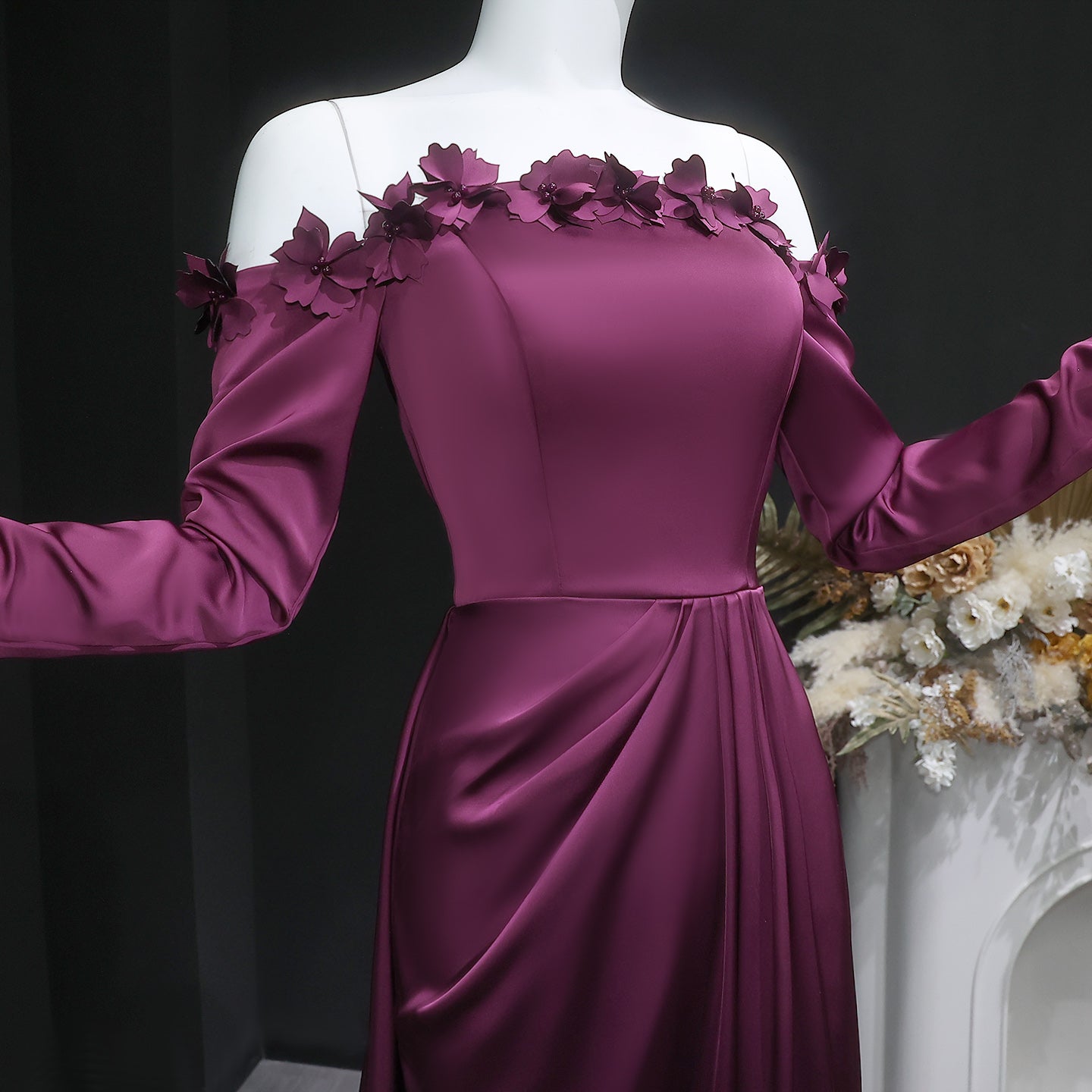 Elegant 3D Floral Purple Evening Dress with Overskirt SF376