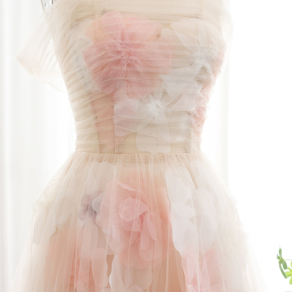 Elegant Off Shoulder Pink 3D Flowers Evening Dress SS321