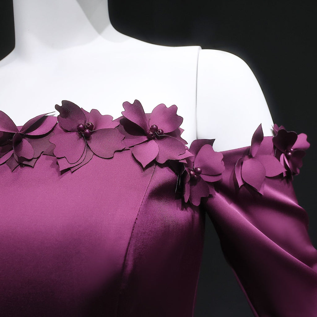 Elegant 3D Floral Purple Evening Dress with Overskirt SF376