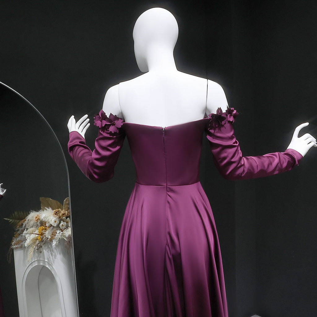 Elegant 3D Floral Purple Evening Dress with Overskirt SF376