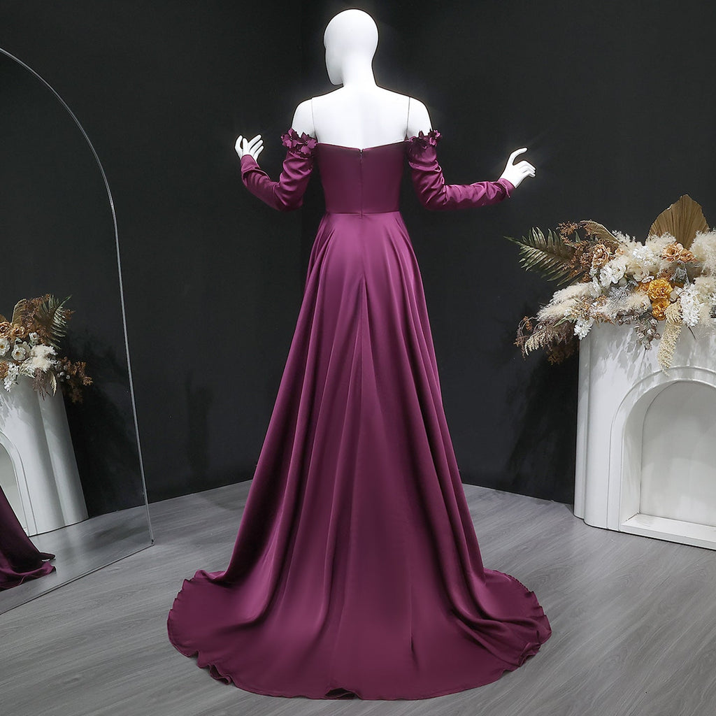 Elegant 3D Floral Purple Evening Dress with Overskirt SF376