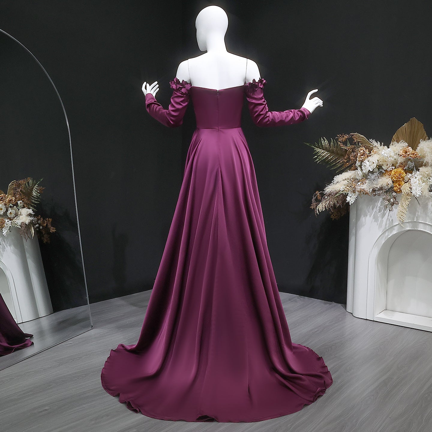 Elegant 3D Floral Purple Evening Dress with Overskirt SF376