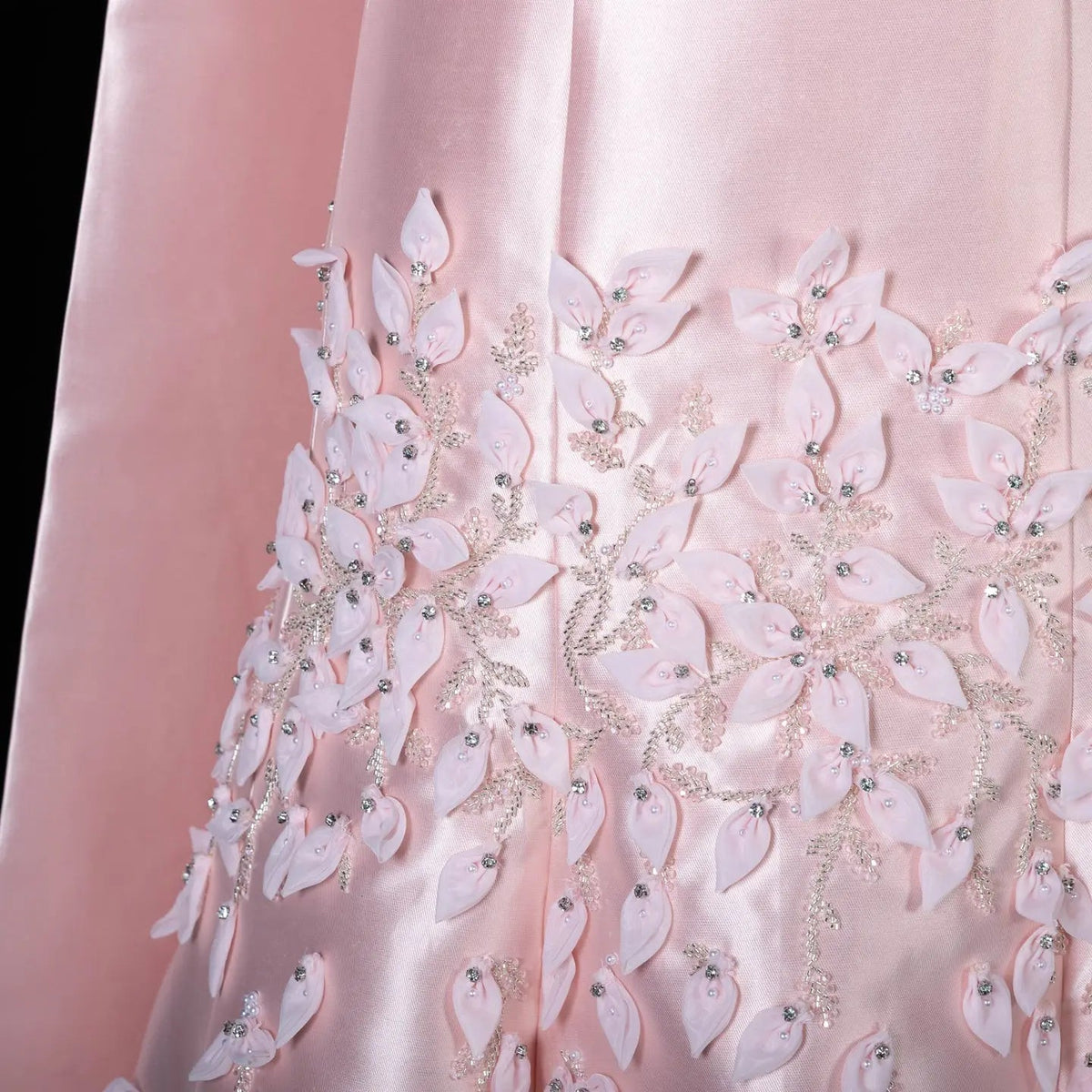 Luxury 3D Leaves Pink Satin Evening Dress with Cape SS463